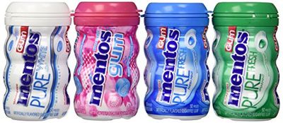 Mentos Sugar Free Gum Variety Bundle - 4 Items - (1) Bubble Fresh Cotton Candy (45 Pieces), (1) Pure White Sweet Mint, (1)pure Fresh Mint, and (1) Pure Fresh Spearmint (50 Pieces Each)