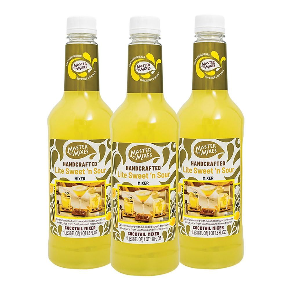Master of Mixes Sweet N&#39; Sour Lite Drink Mix, Ready To Use, 1 Liter Bottle (33.8 Fl Oz), Pack of 3
