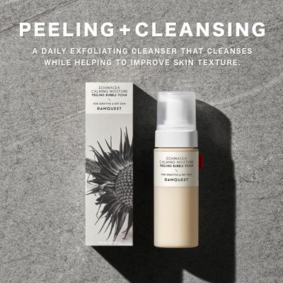 RAWQUEST Echinacea Calming Moisture Peeling Bubble Foam (5.07 Fl. Oz,150ml) Foaming Facial Cleanser Non-Stripping, Non-Sticky, Moisturizing, Exfoliating & Soothing Korean Skincare for Sensitive Skin