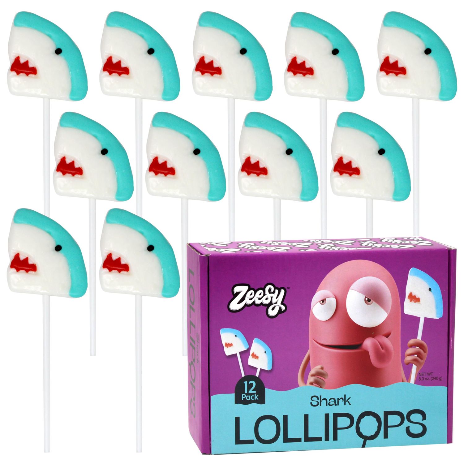 Shark Lollipops Individually Wrapped - 12 Shark Candy Suckers for Shark Party Favors, Under The Sea Party Favors, Shark Birthday, Ocean Party Favors, Fish Party Favors
