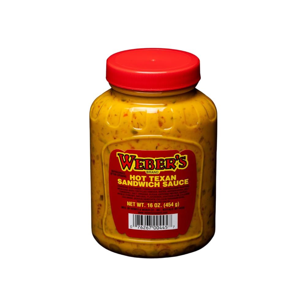 Weber&#39;s Brand Hot Texan Sandwich Sauce - Spicy Mustard Relish Fusion Vegan, Gluten-Free, 16oz