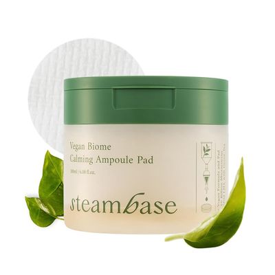STEAMBASE Vegan Biome Calming Ampoule Pads, 70 Sheets Green Tea Calming Toner Pads Nourish Soothe Exfoliate Skin Barrier Hydrate Repair Strengthen Korean Skin Care, 6.08 fl oz