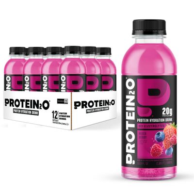 Protein2o 20g Whey Protein Isolate Hydration Drink, 350mg of Electrolytes, Vitamins B5 &amp; B6, Sugar Free, Mixed Berry, 16.9 oz Bottle (12 Count)