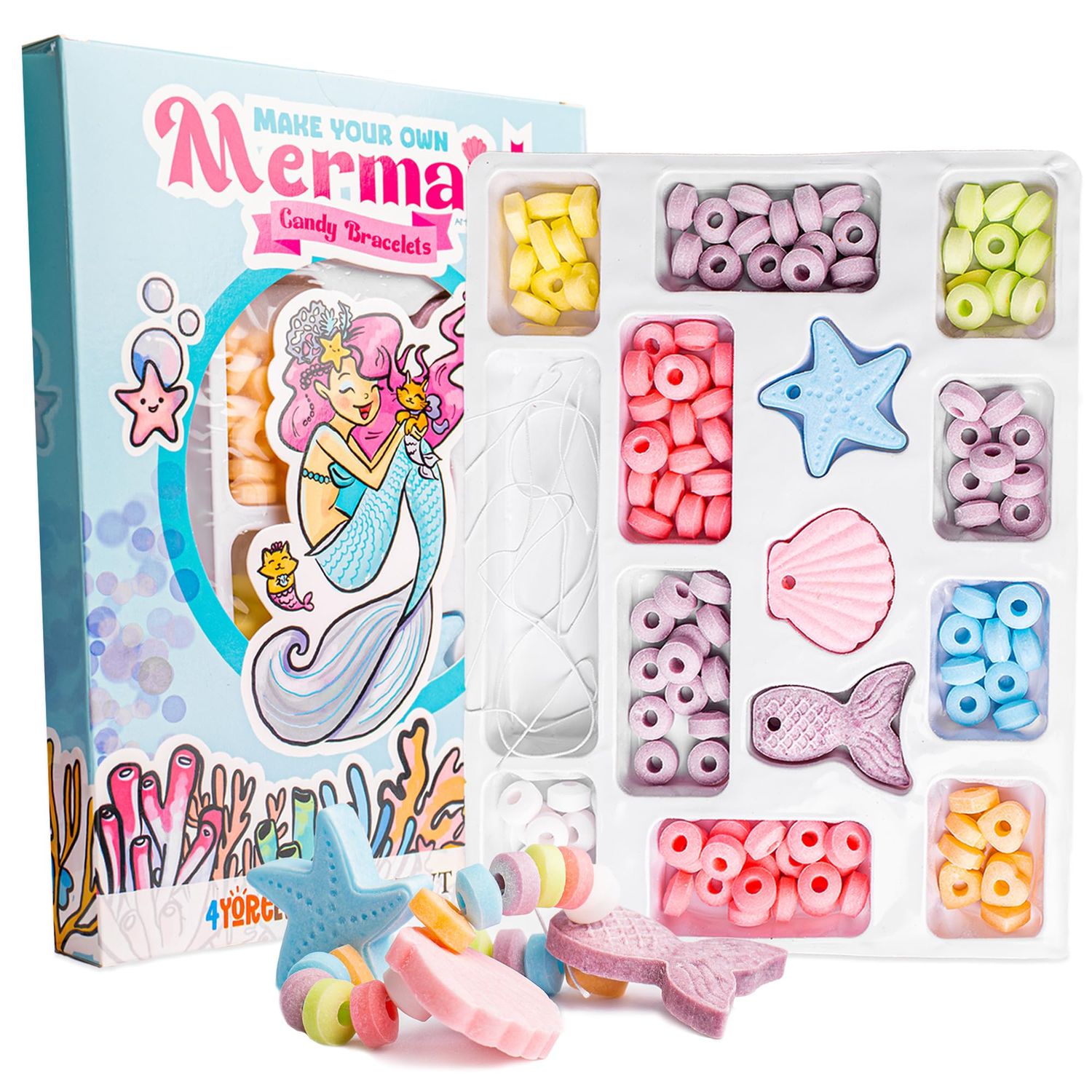 4YoreElves Mermaid Candy Bracelet Kit, String Your Own Candy Jewelry: Novelty Mermaid Candy Jewelry DIY Kit, Little Mermaid Party Favors, Individual Pack