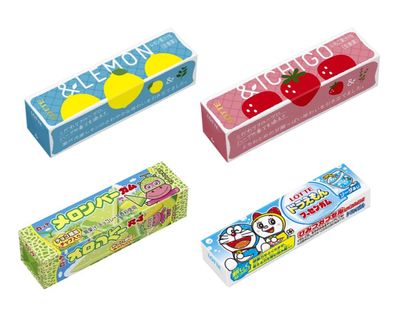 Konbini Japan - Special Fruit Gum - Japanese Authentic Chewing Bubble Gum Lotte - Lemon, Strawberry, Soda, Melon Flavors - Pack of 4 (3.5 oz)