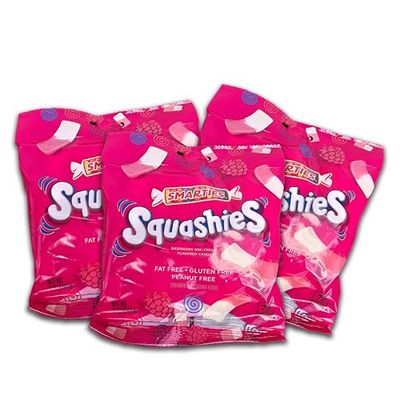 Squashies Raspberry and Cream Flavored Marshmallow Foam Gummies Candy, Pack of 3 (5oz Bags)