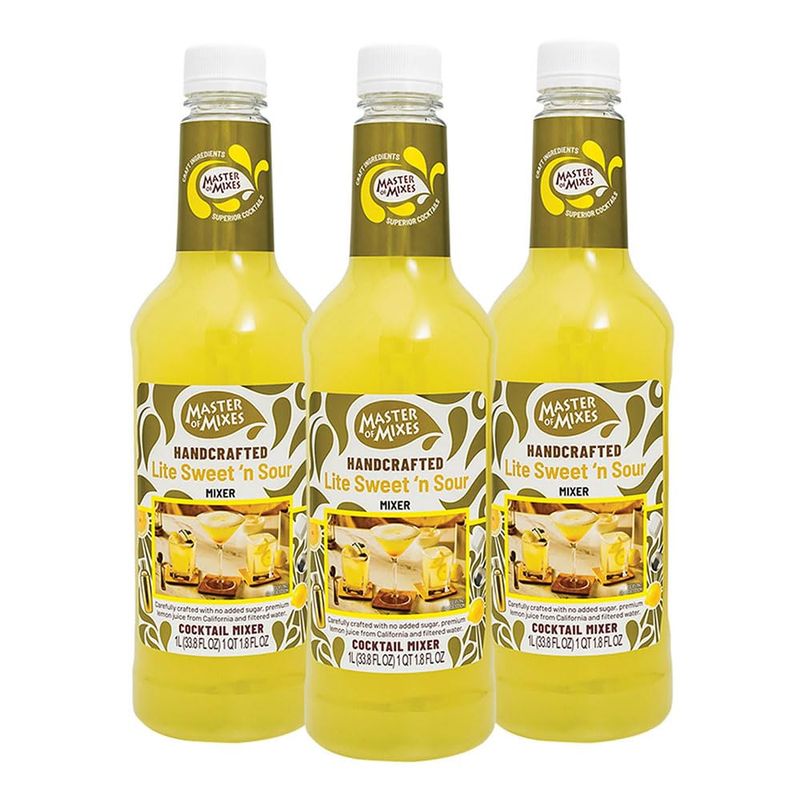 Master of Mixes Sweet N' Sour Lite Drink Mix, Ready To Use, 1 Liter Bottle (33.8 Fl Oz), Pack of 3