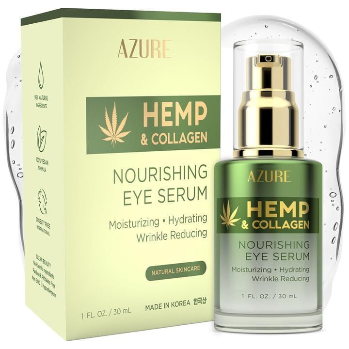 Azure Cosmetics Hemp &amp; Collagen Nourishing Eye Serum - Moisturizing, Firming &amp; Toning, Reduces Wrinkles, Fine Lines &amp; Under Eye Bags, Restores Tired, Dehydrated Skin Made in Korea - 30mL / 1 fl.oz.
