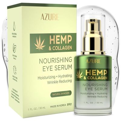 Azure Cosmetics Hemp &amp; Collagen Nourishing Eye Serum - Moisturizing, Firming &amp; Toning, Reduces Wrinkles, Fine Lines &amp; Under Eye Bags, Restores Tired, Dehydrated Skin Made in Korea - 30mL / 1 fl.oz.