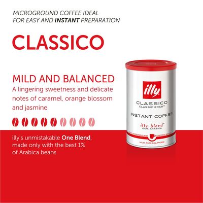 illy Instant Coffee- 100% Arabica Coffee - Classico Medium Roast - Notes Of Caramel, Orange Blossom &amp; Jasmine - Easy Preparation - Convenient Coffee Instant Format - Roasted In Italy - 3.3 Ounce