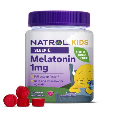 Natrol Kids Melatonin Gummies 1mg, Children&#39;s Melatonin for Restful Sleep, 90 Raspberry-Flavored Sleep Gummies, 90 Day Supply