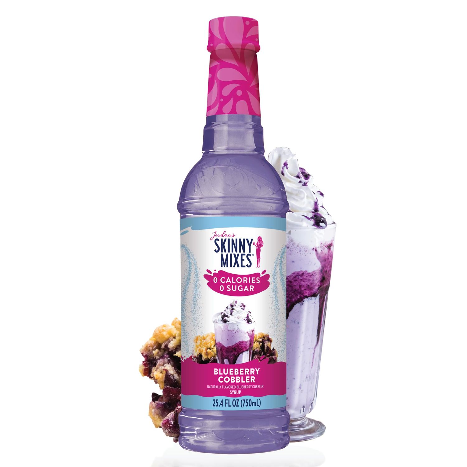 Jordan&#39;s Skinny Syrups Sugar Free Coffee Syrup, Blueberry Cobbler Syrup Flavor, Zero Calorie Flavoring for Latte, Protein Shake, Cocktail &amp; More, Gluten Free, Keto Friendly, 25.4 Fl Oz, 1 Pack