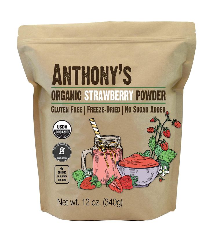 Anthony&#39;s Organic Strawberry Powder, 12 oz, Freeze Dried, Gluten Free, No Sugar Added, Non GMO