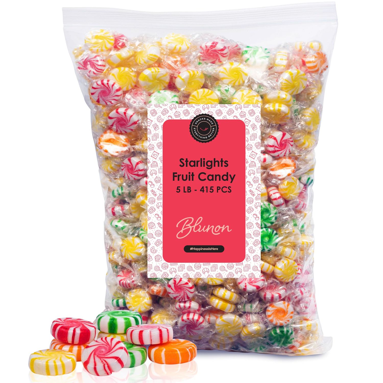Hard Candy Bulk Starlight Assortment - 5 Pounds Fruit Flavored Candies Individually Wrapped - Nostalgic Old School Candy - 415 Pieces