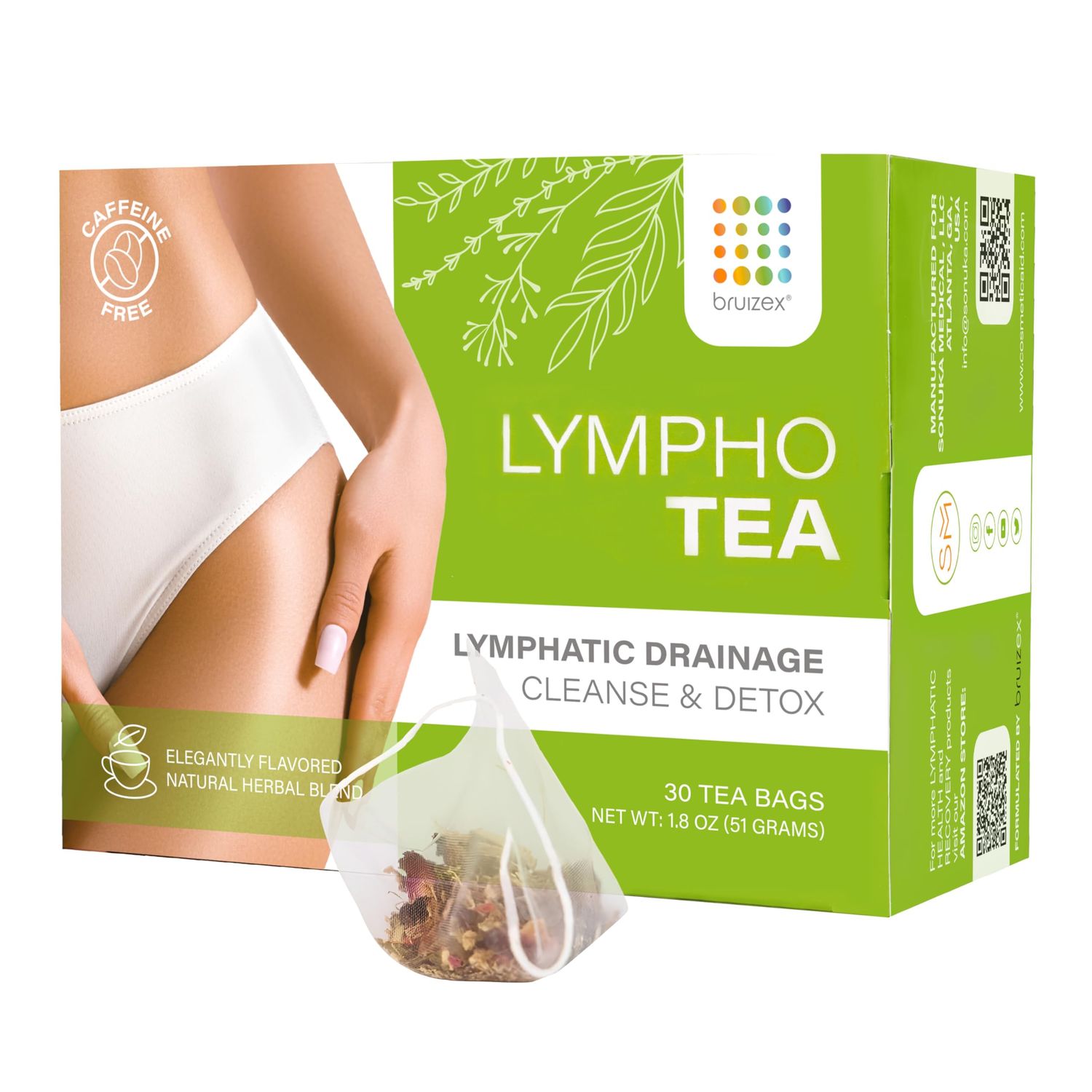 Bruizex Lymphatic Natural Herbal Tea, Lymphatic Drainage, Ginger Blend for Lymphatic System Health, Post Surgery Recovery Liposuction, BBL, Tummy Tuck, Lipedema &amp; Lymphedema, 30-Pack