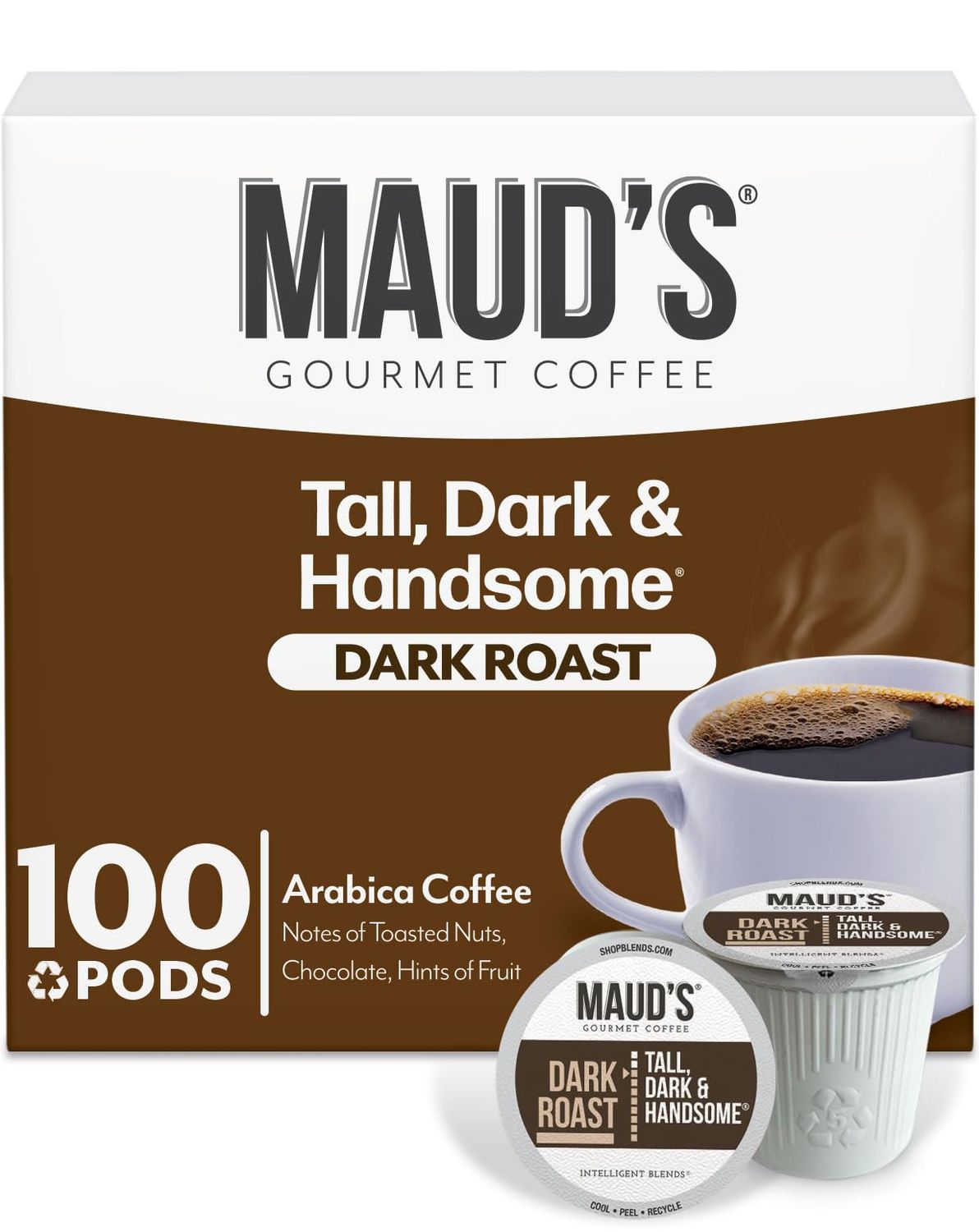Maud&#39;s Dark Roast Coffee Pods, 100ct, Recyclable Single Serve Pods - 100% Arabica Coffee, Compatible with Keurig K Cups Maker
