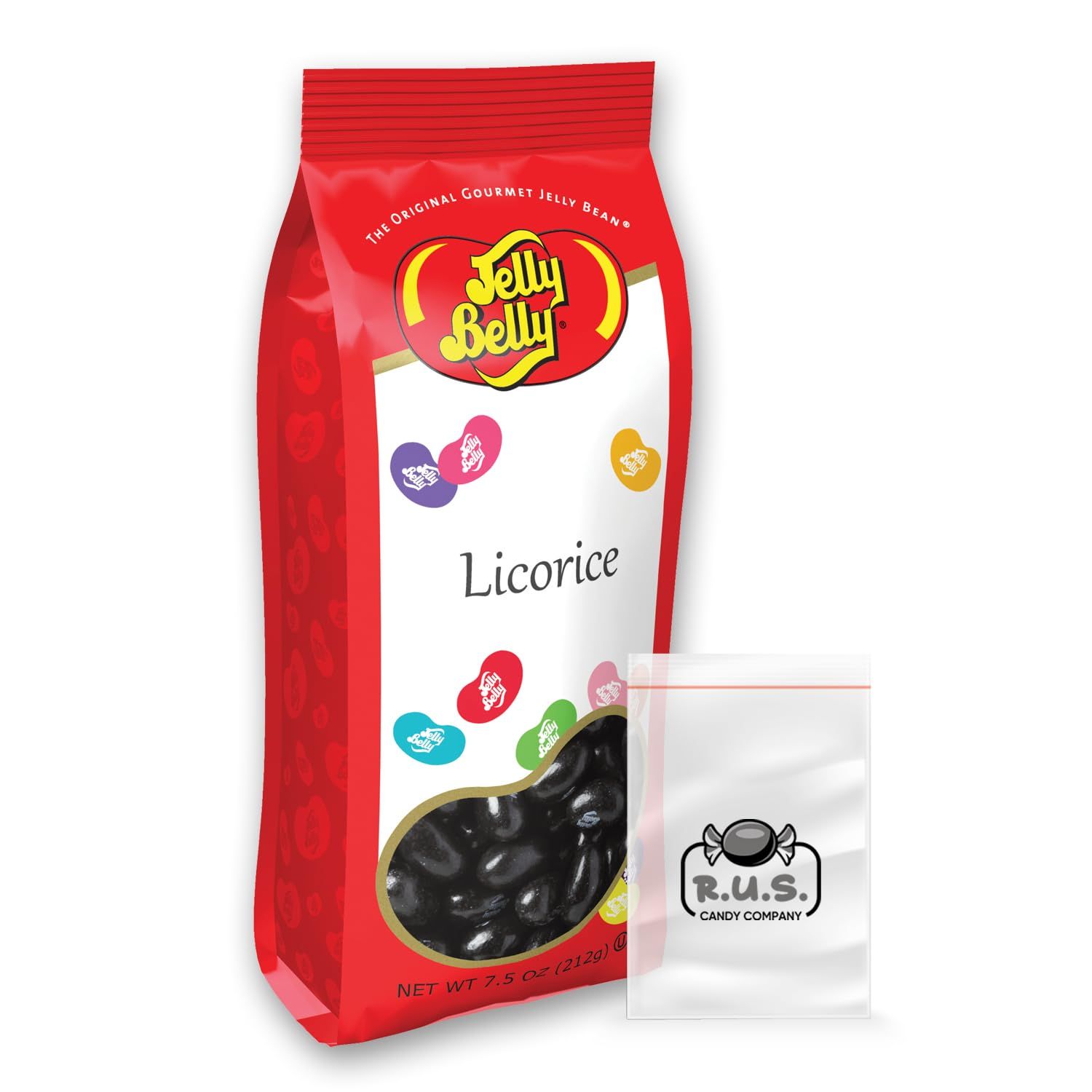 Jelly Belly- Licorice Flavor Jelly Beans - 7.5 oz Gift Bag- includes RUS Candy Company Travel Size Pocket Bag (Licorice)