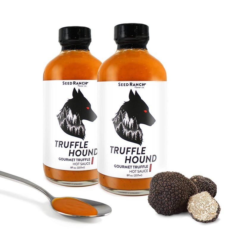 Seed Ranch Gourmet Truffle Hound Hot Sauce, 2 Pack, Medium Heat - Spicy &amp; Savory Truffle Hot Sauce with Chile de Arbol, Ghost Pepper &amp; Garlic, Vegan, Non-GMO, Pasta, Pizza &amp; Sriracha Lovers
