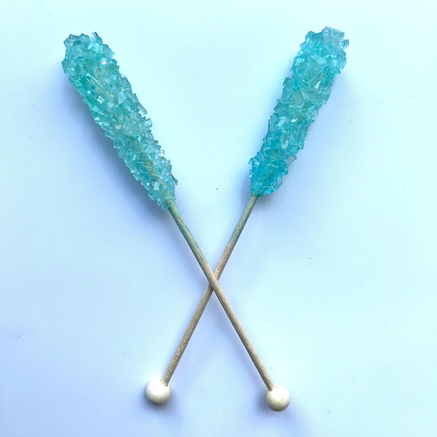 Classic Rock Candy Sticks Lollipops, Little Sugar Rock Crystals on Swizzle Stick, Individually Wrapped Lollipops (Cotton Candy Light Blue, Pack of 18)
