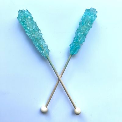 Classic Rock Candy Sticks Lollipops, Little Sugar Rock Crystals on Swizzle Stick, Individually Wrapped Lollipops (Cotton Candy Light Blue, Pack of 18)
