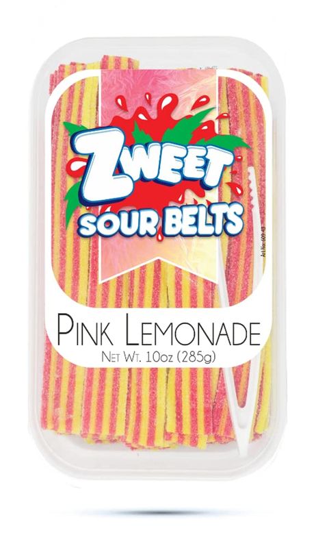 Zweet Sour Pink Lemonade Candy Belts 10 Ounce - Sour Kosher Candy, Halal Candy Belts - Resealable Pack of Sour Licorice Belts