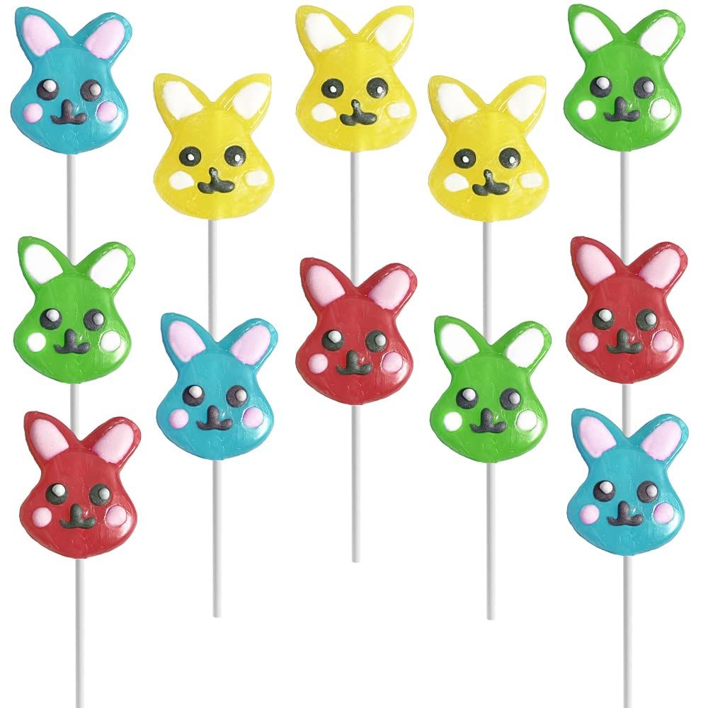 Fruidles Happy Easter Bunnies Lollipops Suckers, Colorful Easter Eggs, Yellow Bunny Rabbit, Orange Carrot Designs Fat-Free, Individually Wrapped Pops (Pack of 12)