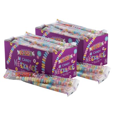 Smarties Candy Necklace Individually Wrapped Gluten Free &amp; Vegan Fruit Flavored Bulk Candy Perfect for Birthdays &amp; Halloween Celebrations Wafer Candy Necklace Box - 24 Count (Pack of Two)