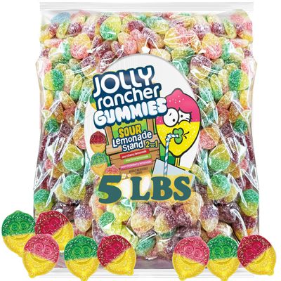 Jolly Rancher Gummies Sour Lemonade Stand Mix, 5 Lbs Bulk Gummy Candies, Assorted Fruit Flavored 2 in 1 Misfits, Easter Candy Goody Bags, Egg Filler &amp; Basket Stuffer, Sour Candy