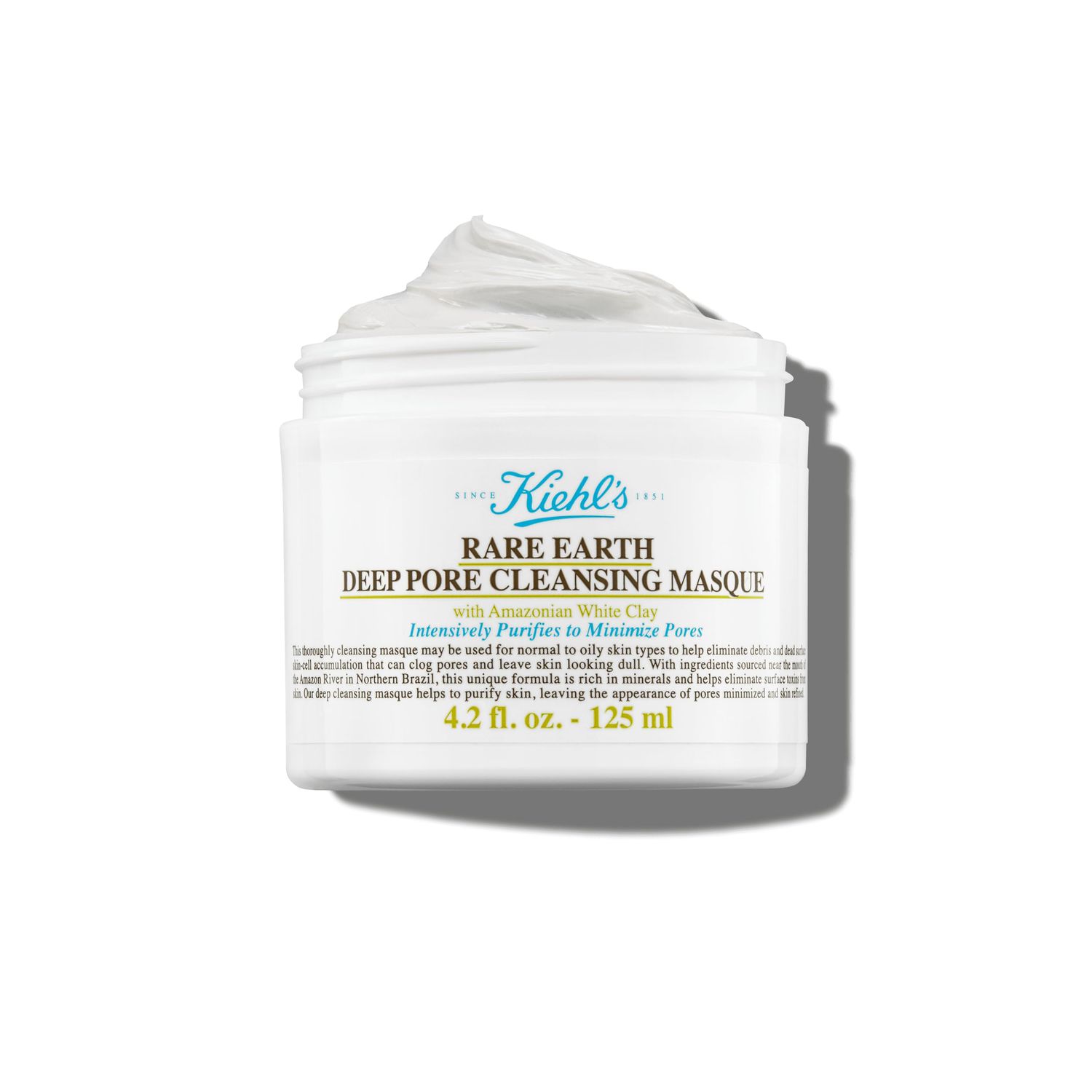 Kiehl&#39;s Rare Earth Deep Pore Cleansing Mask, Pore-Minimizing Face Mask for Clogged Pores, Detoxifies &amp; Refines Skin, Absorbs Excess Oil, with Amazonian White Clay &amp; Aloe Vera - 4.2 fl oz