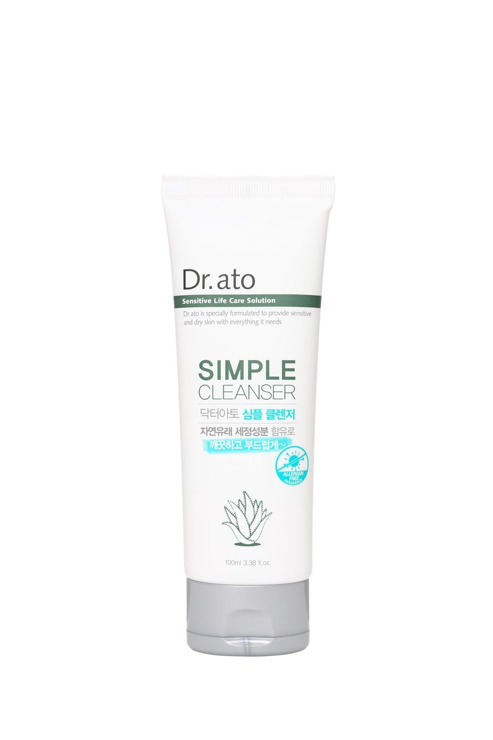 Dr.ato Simple Cleanser for Dry and Sensitive Skin - Hypoallergenic, Naturally Derived Ingredients, Moisturizing and Soothing, Korean Skincare (3.38 Fl Oz)