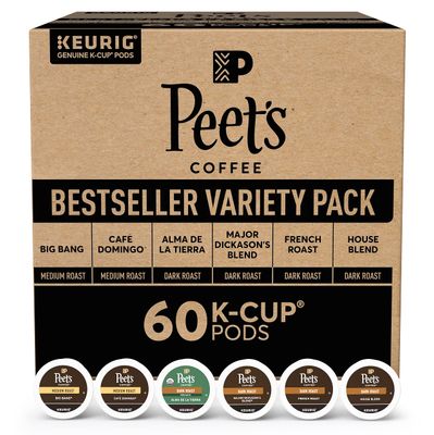 Peet&#39;s Coffee, Keurig K-Cup Pods Variety Pack - Major Dickason&#39;s Blend, Big Bang, French Roast, Caf Domingo, Organic Alma De La Tierra, House Blend, 60 Count (6 Boxes of 10 K-Cup Pods)