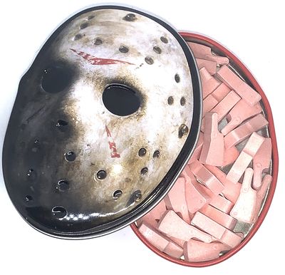 Boston America Friday the 13th Hockey Mask Candy - One (1) Collectible Jason Voorhees Mask Tin- Cleaver Shapped Sour Cherry Flavor