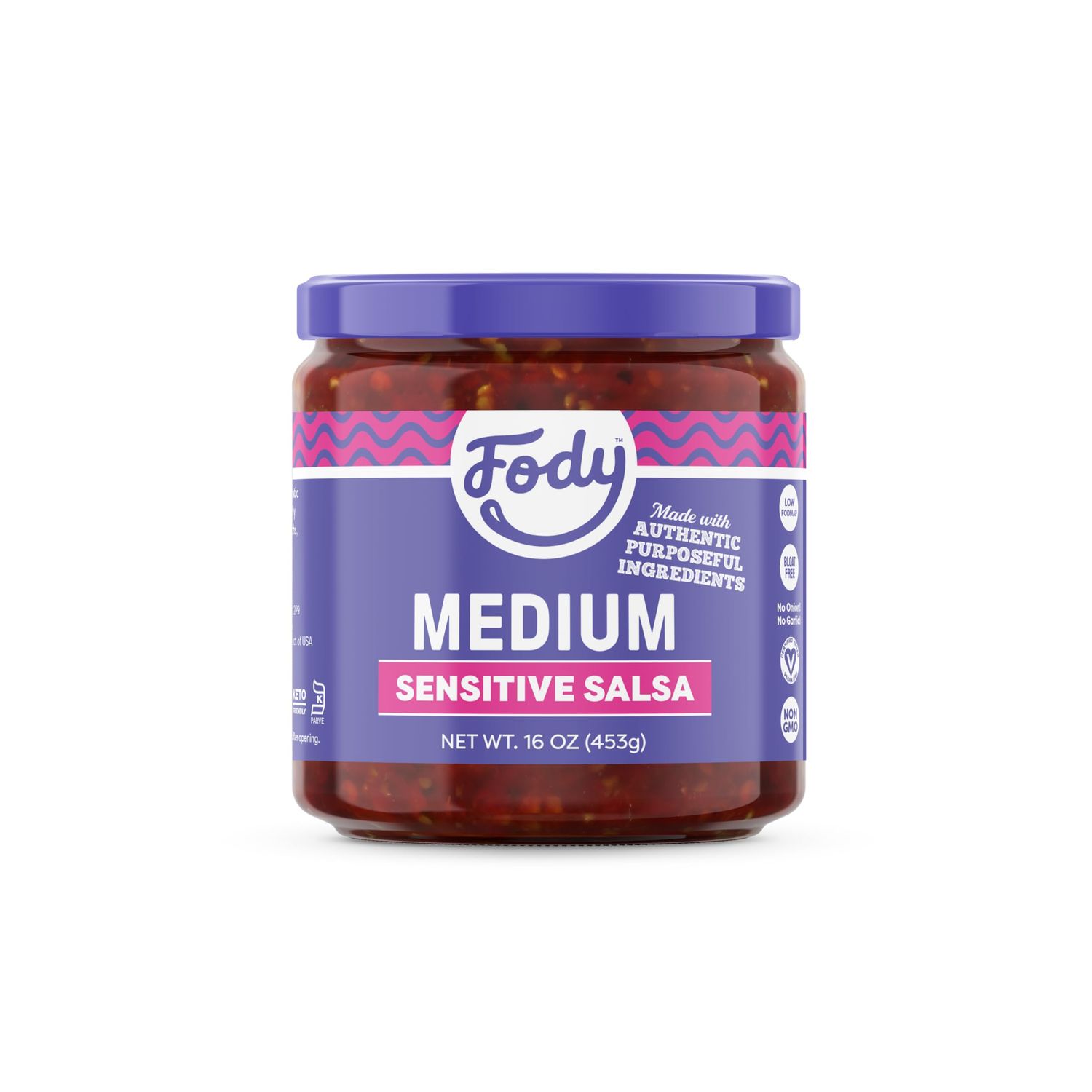 Fody Foods Vegan Medium Salsa, Chunky Tomato Jalapeno, Low Fodmap Certified, Sensitive Recipe, Gut &amp; IBS Friendly, 16 Ounce, Packaging May Vary