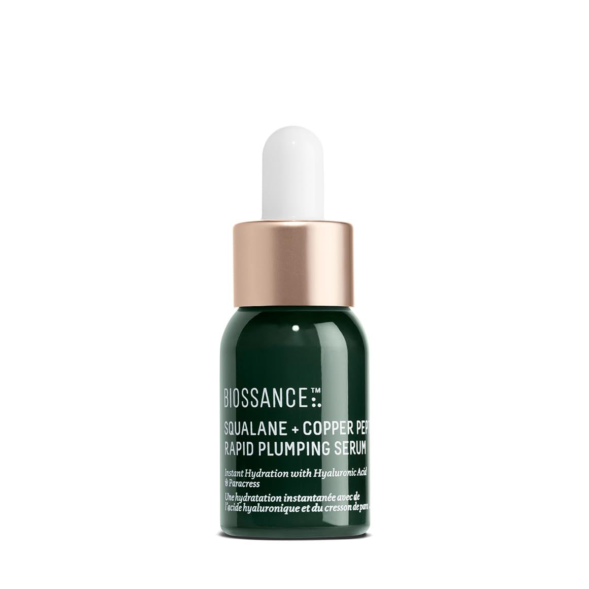 Biossance Squalane Copper Peptide Rapid Plumping Serum - Face Serum for All Skin Types - Visibly Plumping Firming Skin, Fine Lines Wrinkles, Vegan Copper Peptides, Hyaluronic Acid - 0.4oz