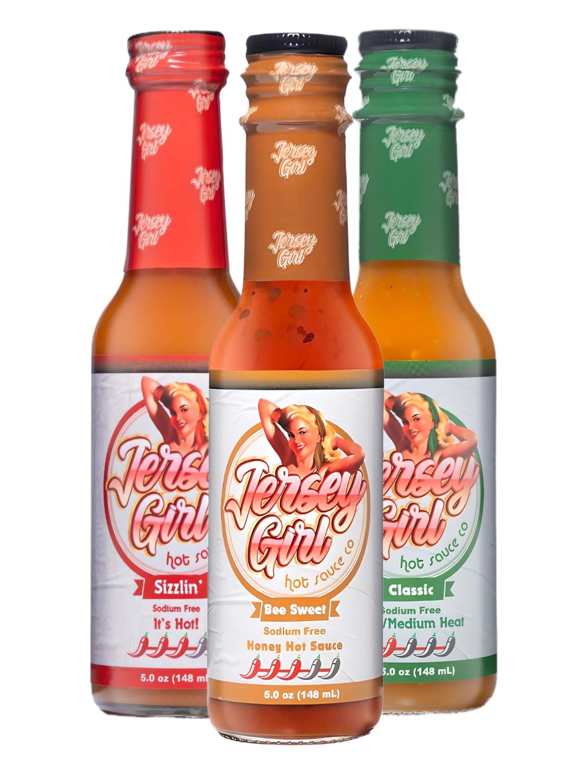 Jersey Girl Hot Sauce 5oz (Variety) No Sodium/Salt Free - All Natural Craft Hot Sauce Sampler Pack
