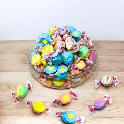 Premium Tropical Saltwater Taffy Chewy Mix Banana, Coconut, Mango, Pineapple, Tropical Punch And Passion Fruit Flavors Bulk 1 Lb Bag 60 Pieces Individually Wrapped, Nut & Gluten Free Treats (16-Oz)