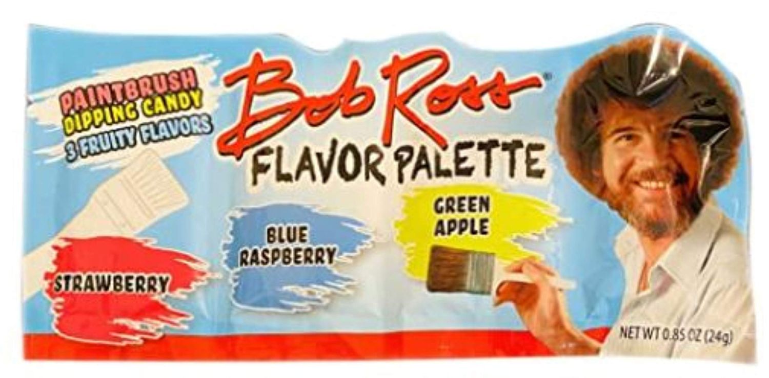 Bob Ross Flavor Palette Paintbrush Dipping Candy - One (1) 0.85 Oz Pack. 3 Fruity Flavors Strawberry, Blue Raspberry and Green Apple