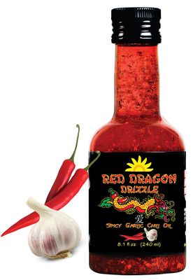 Red Dragon Drizzle - Spicy Garlic Chili Oil - Condiment &amp; Ingredient, High-Oleic Sunflower Oil with Hot Chili Flakes, Vegan, Gluten-Free &amp; Paleo