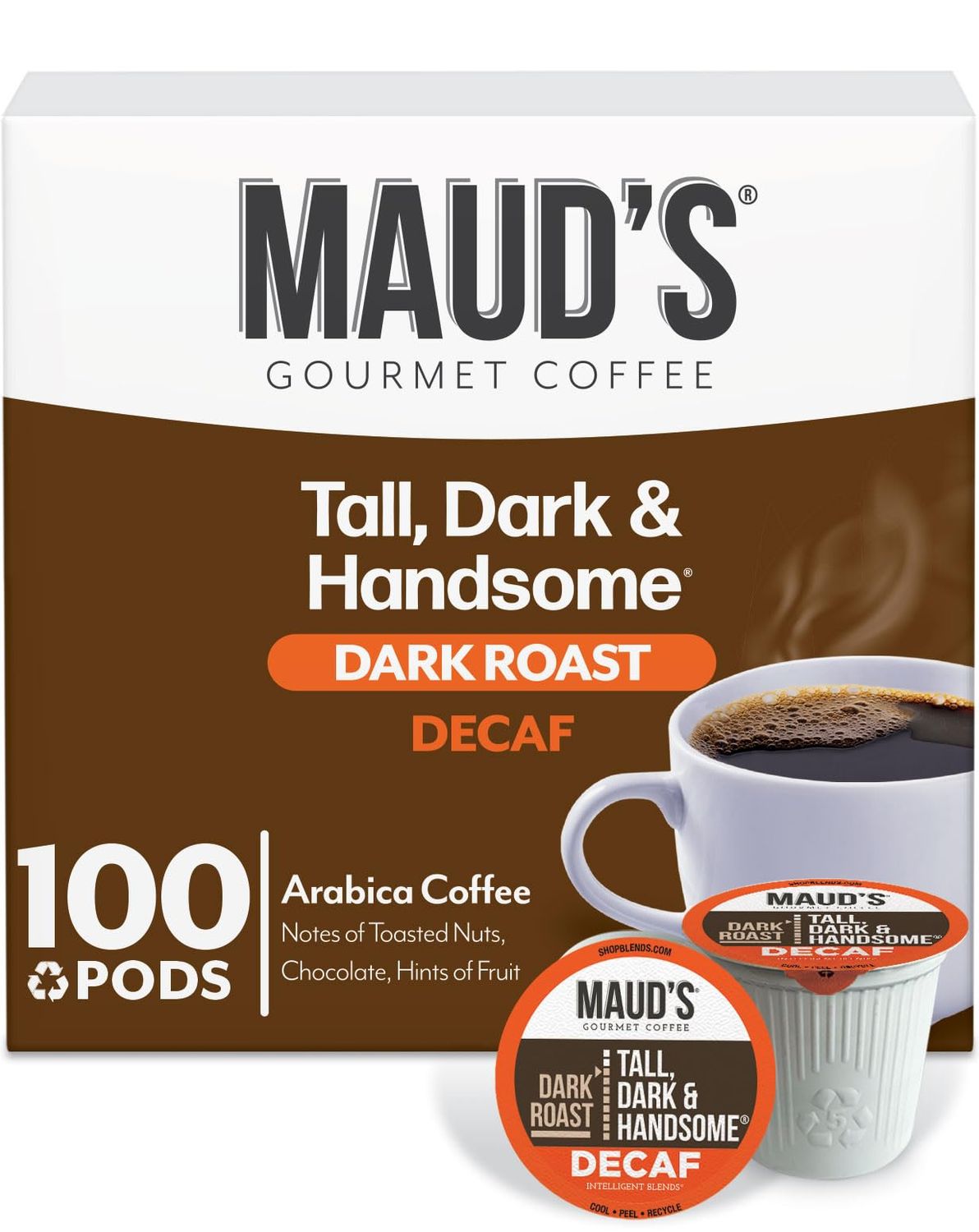 Maud's Decaf Dark Roast Coffee Pods, 100 ct, Decaffeinated Recyclable Single Serve Pods - 100% Arabica Coffee, Compatible with Keurig K Cups Maker