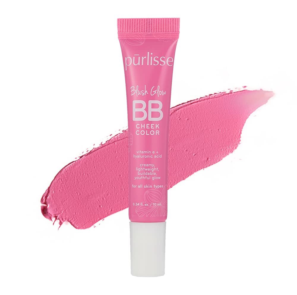 prlisse Blush Glow Lip and Cheek Tint - Blush Stick for Cheeks and Lips with Vitamin E &amp; Hyaluronic Acid - Hydrating &amp; Buildable 2-in-1 Cream Blush Stick - Petal Pink (.28 oz)