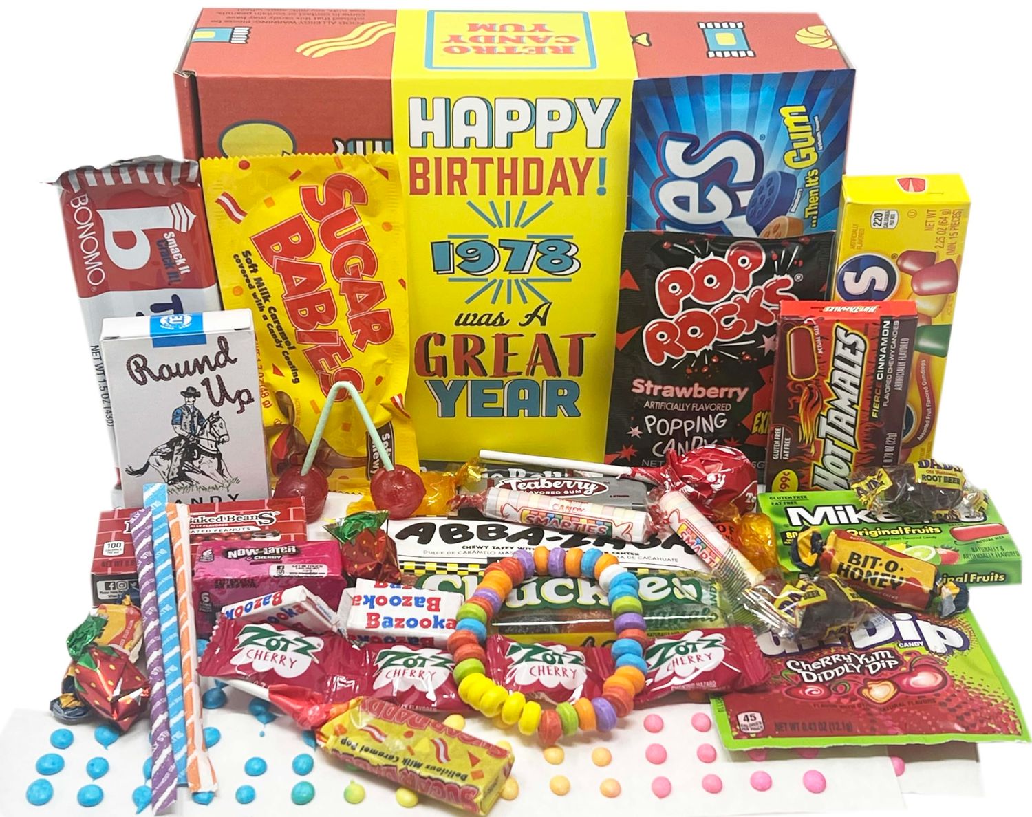RETRO CANDY YUM 1978 47th Birthday Gift Box Nostalgic Candy Assortment from Childhood for 47 Year Old Man or Woman Born 1978 Jr