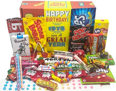RETRO CANDY YUM 1978 47th Birthday Gift Box Nostalgic Candy Assortment from Childhood for 47 Year Old Man or Woman Born 1978 Jr