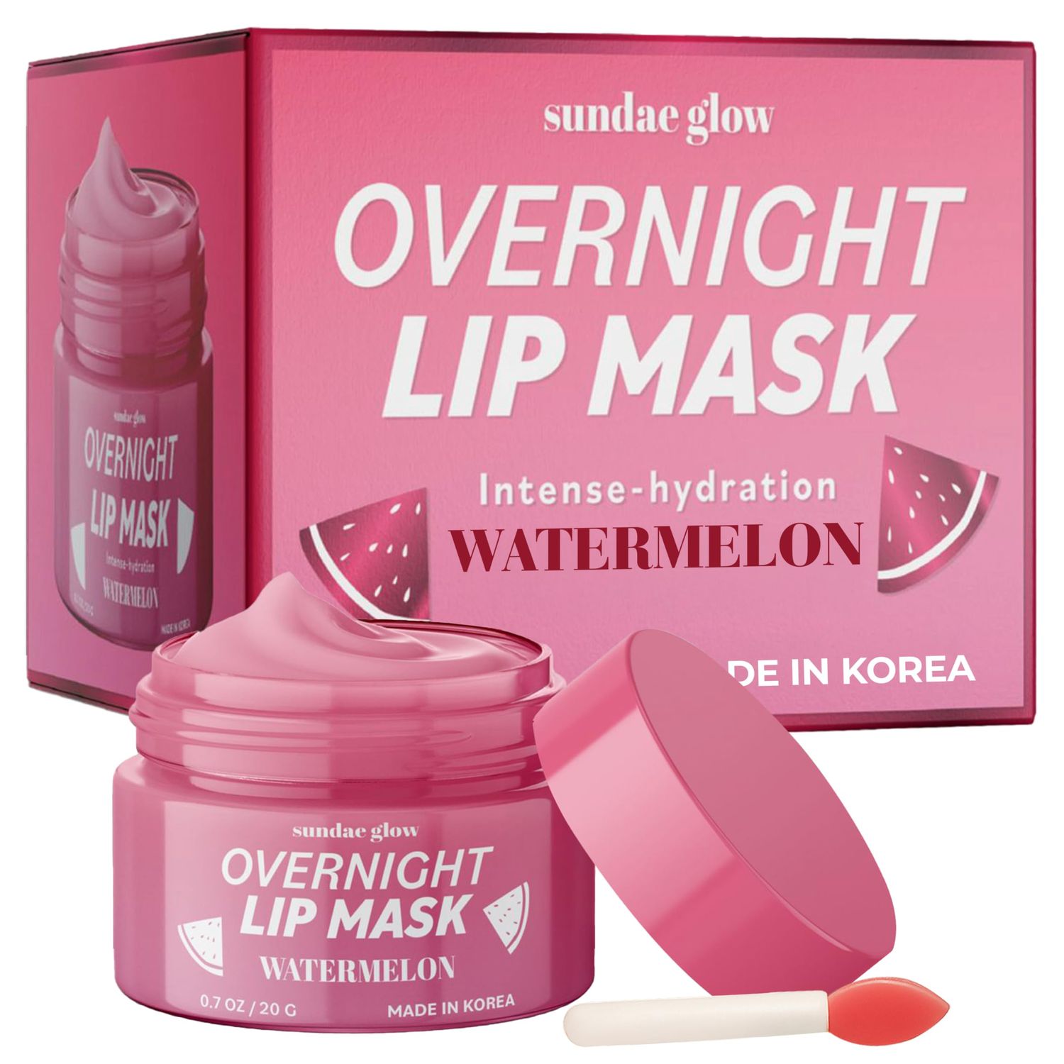 Sundae Glow Watermelon Lip Mask - Dermatologist Tested, Anti-Aging, Korean Skin Care, Deep Hydration, Overnight Lip Repair - Vegan, Clean Beauty, 95% Natural, Cruelty-Free - 1 Pack