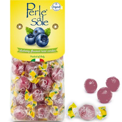 Perle di Sole Italian Candy - Blueberry Hard Candy with a Tart Fizzy Filling - Italian Candy Individually Wrapped (7.05 oz 200 g)