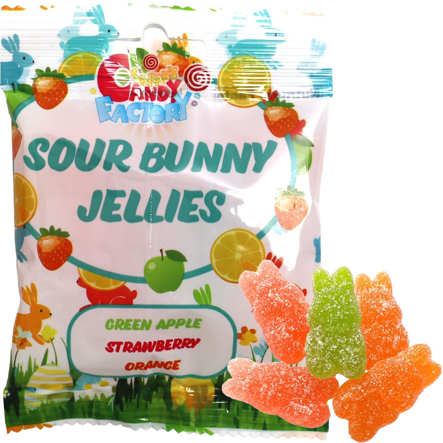 Sarah&#39;s Candy Factory Easter Mix Sour Bunny Jelly Gummy Candy, 1 Oz (8 Pack) Single Serve Snack Packs, Fun in Every 1 oz Bag, Green Apple,Strawberry and Orange Flavor