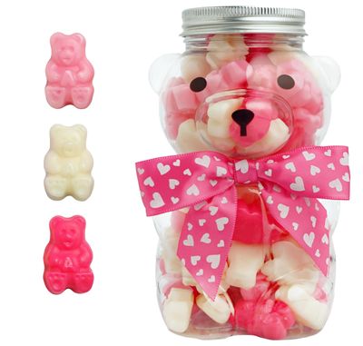 Bear Necessities Pink Gummy Bears in Bear Jar - Cute Bow, Hand-Jarred Gummy Candy Gift - Sourced &amp; Made in the USA, Fun Gift for Valentine&#39;s Day - Artisanal Candy Treats &amp; Assorted Gummies - 1 Jar