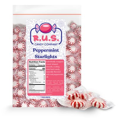 R.U.S. Candy Company Peppermint Starlite Candy - 1 Pound Bag - Refreshing Mint Hard Candy Perfect for Parties and Holiday Celebrations (1 Pound, Peppermint Starlite)