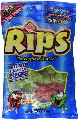 Rips Strawberry and Greenapple Licorice Pieces, 4 Ounce Bags, 2-bags