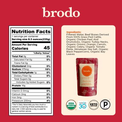 Brodo Classic Variety Pack with Collagen &amp; Protein, Includes Organic Chicken, 100% Grass-Fed Beef, &amp; Hearth Bone Broths for Sipping &amp; Cooking, Nutrient-Dense &amp; Slow-Simmered for Deep Flavor (6x 8.3oz)
