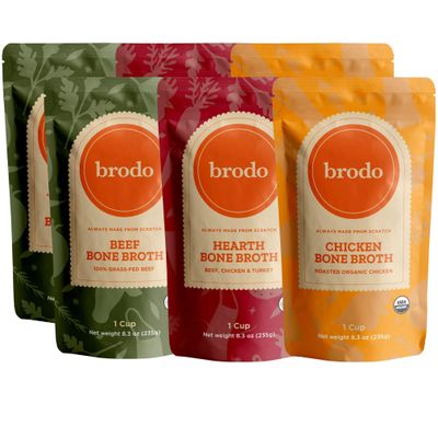 Brodo Classic Variety Pack with Collagen &amp; Protein, Includes Organic Chicken, 100% Grass-Fed Beef, &amp; Hearth Bone Broths for Sipping &amp; Cooking, Nutrient-Dense &amp; Slow-Simmered for Deep Flavor (6x 8.3oz)